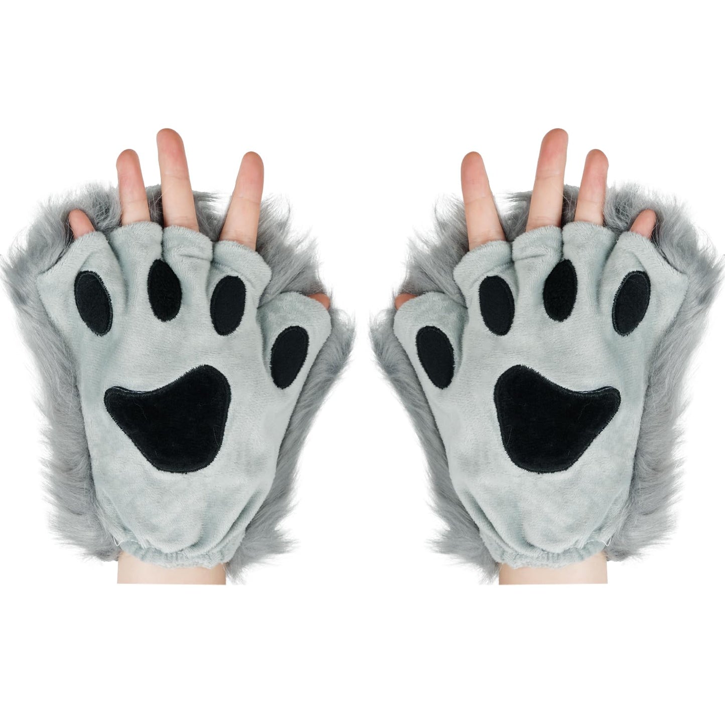 Jmkcoz Wolf Paw Gloves Faux Fur Plush Fingerless Fox Cat Gloves Animal Cosplay Halloween Fancy Party Costume Accessories