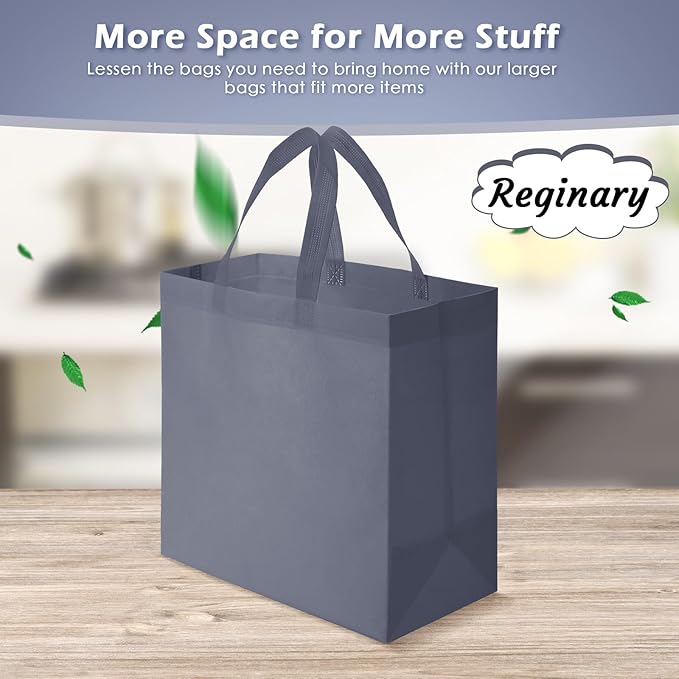 Reginary Reusable Totes Bags - 100 Pcs Non Woven Grocery Handle Bags for Shop Events & Retail Store (Dark Gray)