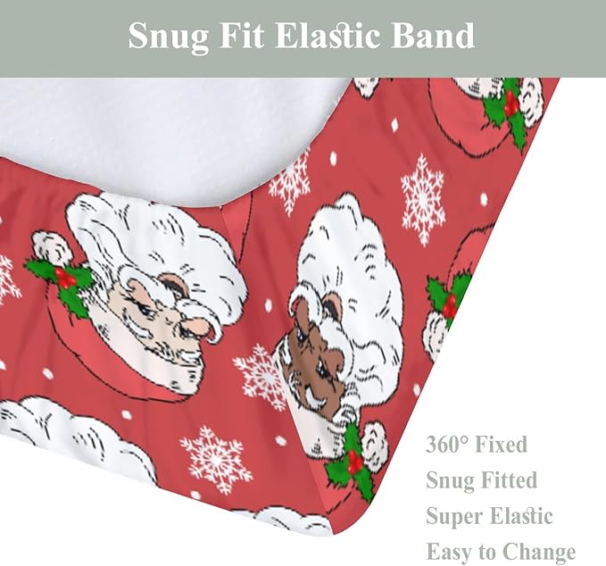 Christmas Santa Claus Snowflakes Baby Changing Pad Covers for Boy Girl Cute Red Santa Fir Leaves Fitted Changing Table Cover Mats Winter Holiday Festive Soft Diaper Change Table Sheets 32''×16''