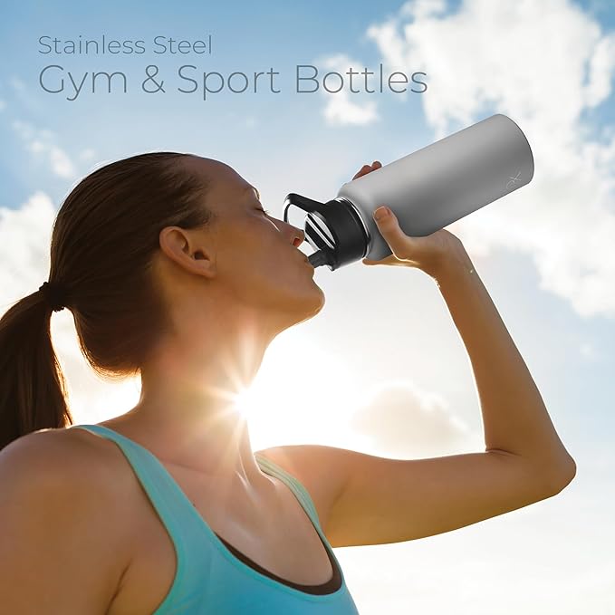 SipX™ Triple-Insulated Stainless Steel Water Bottle 40oz. With 3 Lids, BPA-Free Reusable Insulated Water Bottle Keeps Cold 24 Hours, Metal Water Bottle Made Of Sustainable Material For Hiking & Biking