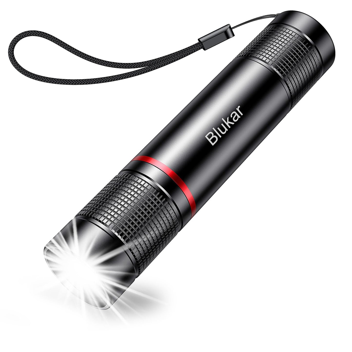 Blukar 2000L Tactical Flashlight - Rechargeable, Zoomable, Adjustable Brightness, Black, Aluminum, Model K9132, 1 Pack