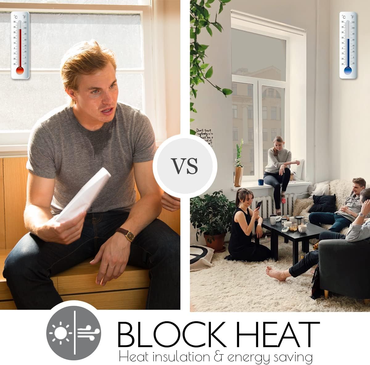 HIDBEA One Way Privacy Window Film, Daytime Mirror Reflective Heat Control UV Sun Blocking Non-Adhesive Static Cling Window Tint for Home and Office(Black-Silver, 55.1 Inch x 32.8 Feet)