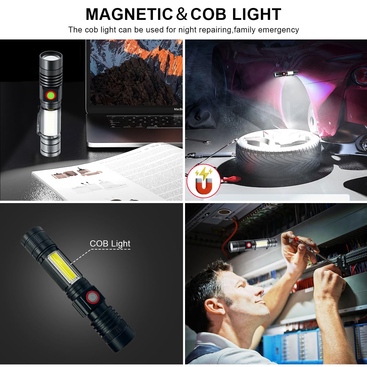 iToncs USB Rechargeable Flashlight, High Lumens, Waterproof, 4 Modes, 2 Pack, Aluminum, Tactical Flashlights with Holsters
