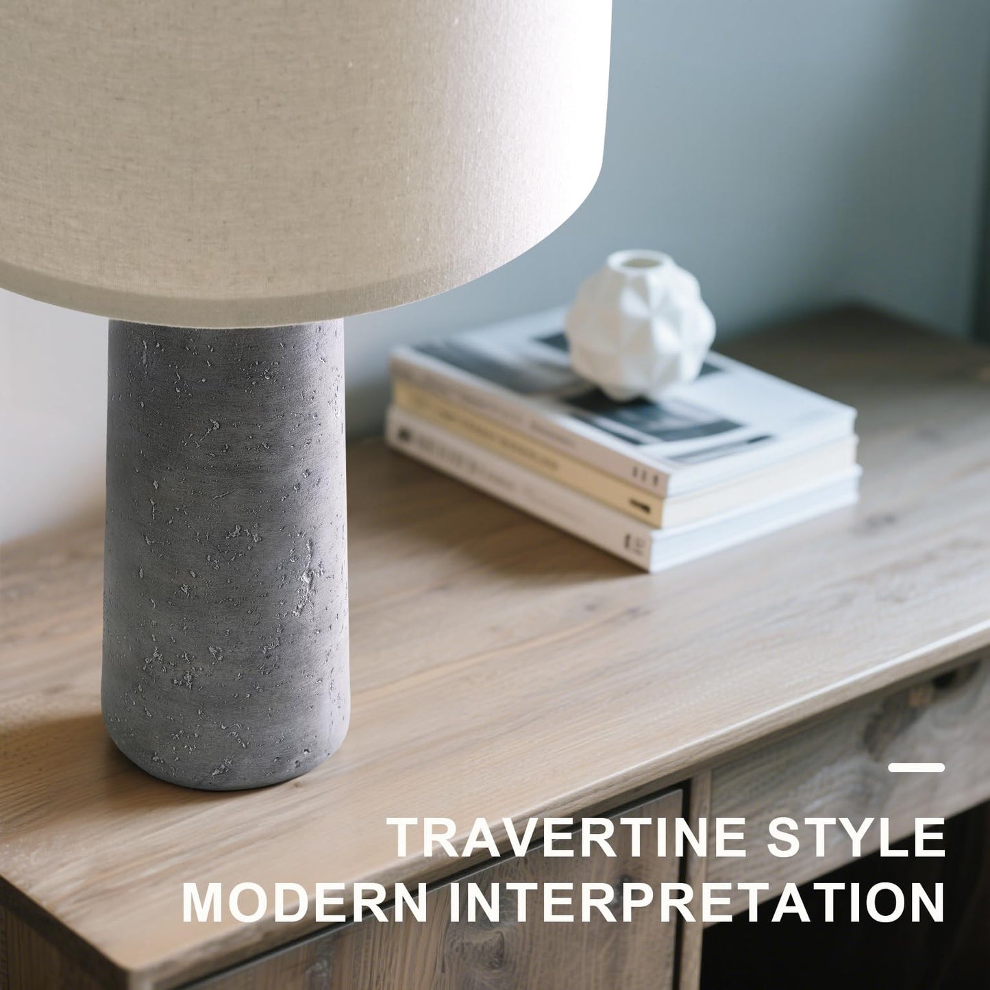 BOBOMOMO Modern Gray Resin Table Lamp Set of 2 with Linen Shades, 27.25in - AMZ-T1255GY, Ideal for Living Room and Bedroom