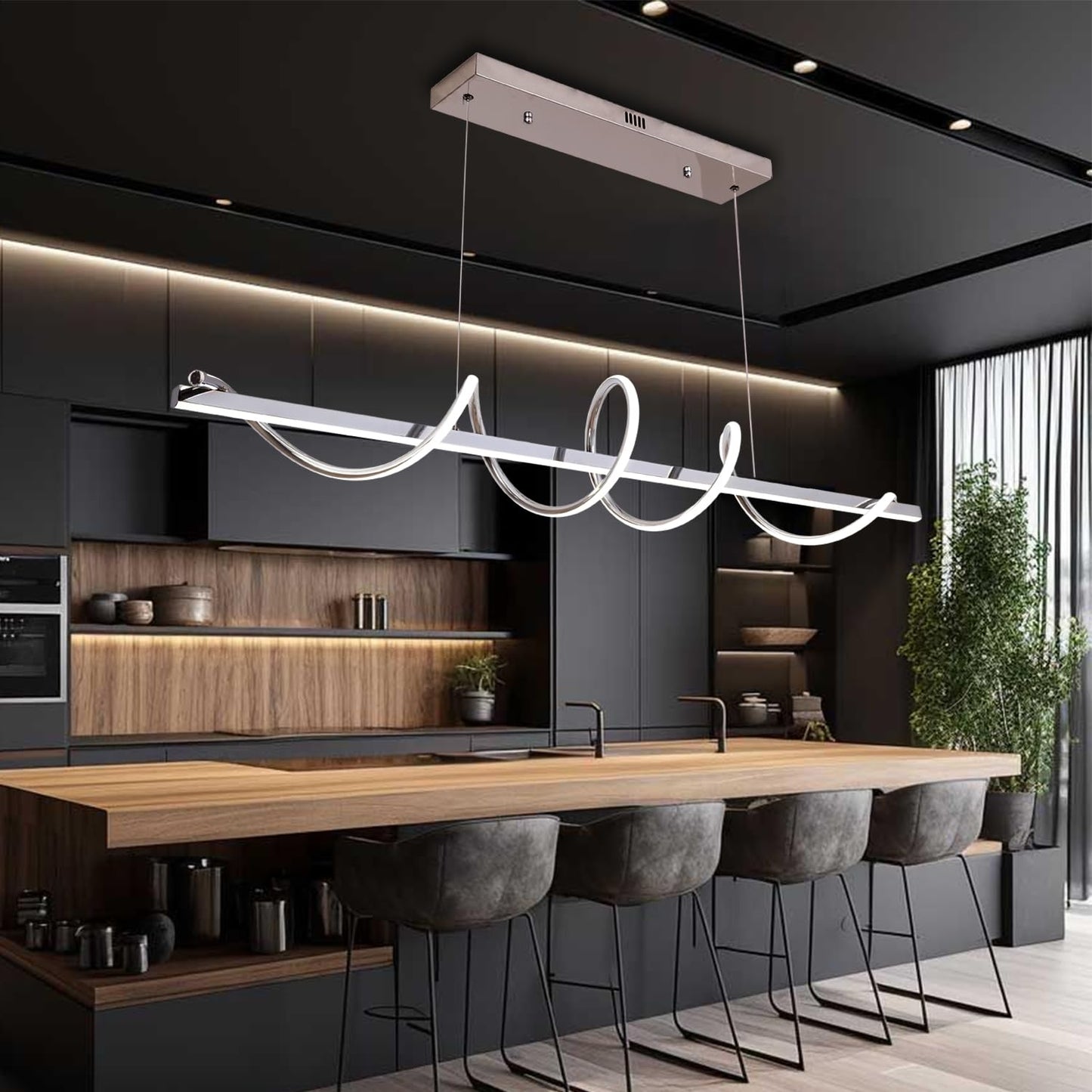Likflyer 47.24 Modern Chandelier Led Pendant Light For Kitchen Island Lighting Dimmable Modern Led Chandelier For Dining Room Over Table Creative Snake-Shaped Twist Design Kitchen Ceiling Hanging