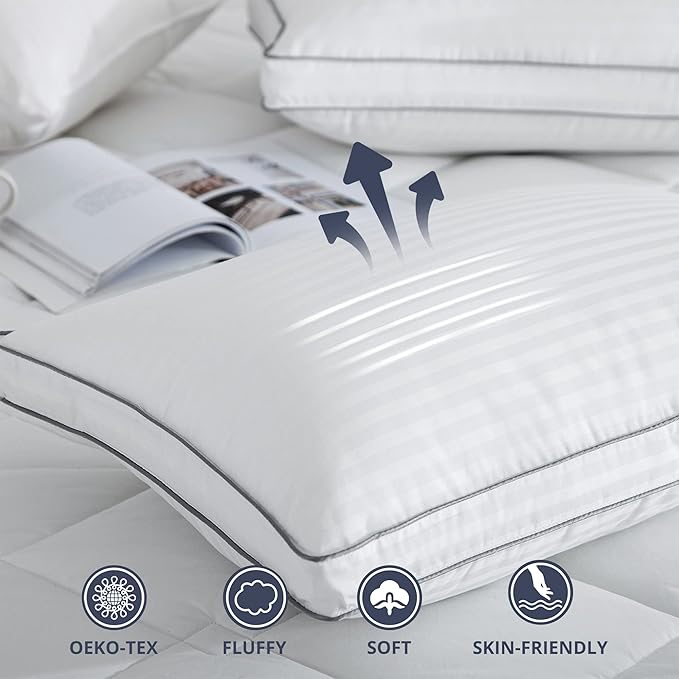 Deodar Bed Pillows for Sleeping 2 Pack Fluffy Down Alternative Hotel Pillows for Side and Back Sleepers Soft Gusseted Pillow King Size Set of 2, White, 20x36