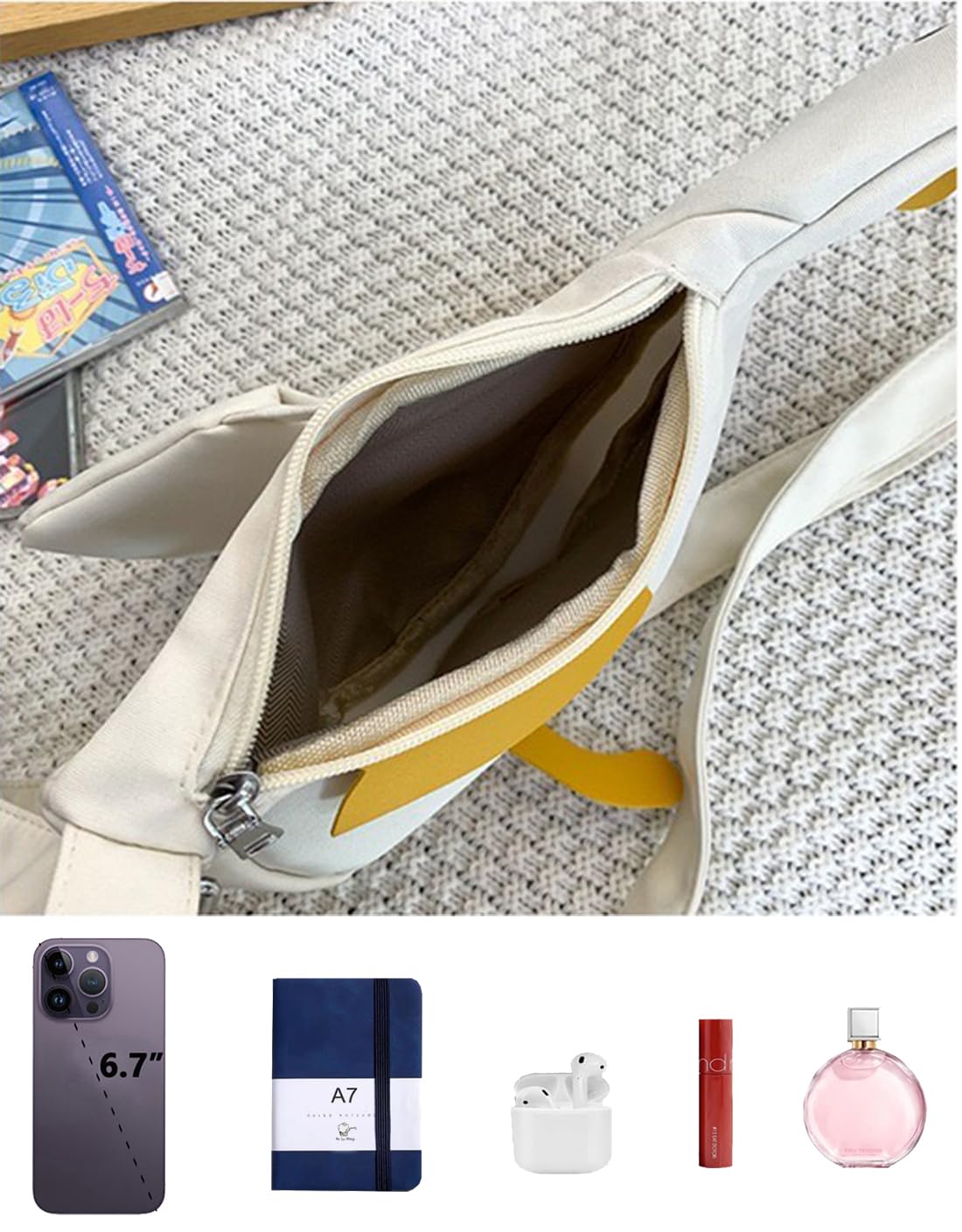 PRLINJSK Kawaii Purse, Cute Duck Crossbody Shoulder Bag, Novelty Messenger Purse for Women with Pins Gifts