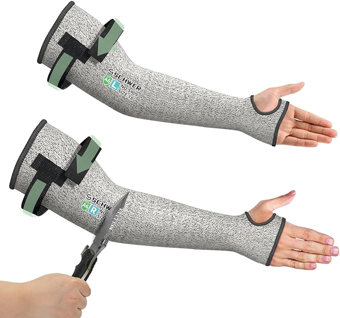 Schwer PRO-SKIN ANSI A6 Cut Resistant Sleeves With 2.0 Detachable Hook and Loop Straps, Non-PFAS, High Risk Cut Protection...