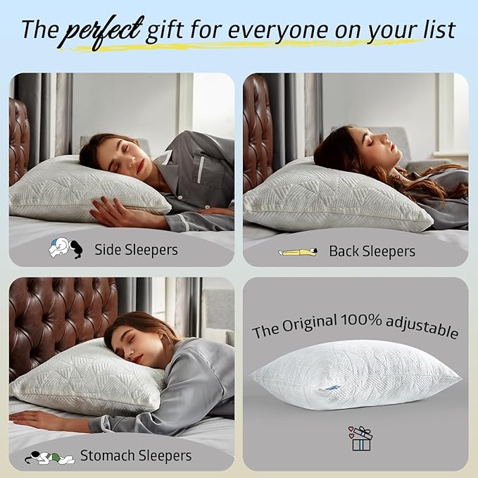 BETU Cooling King Pillow, Shredded Memory Foam Cool Pillow for Hot Sleepers, Adjustable Firm Soft Support Bed Pillows Perfect for Back Neck Pain and Side Sleeping with Pillow Case Cover, Ivory