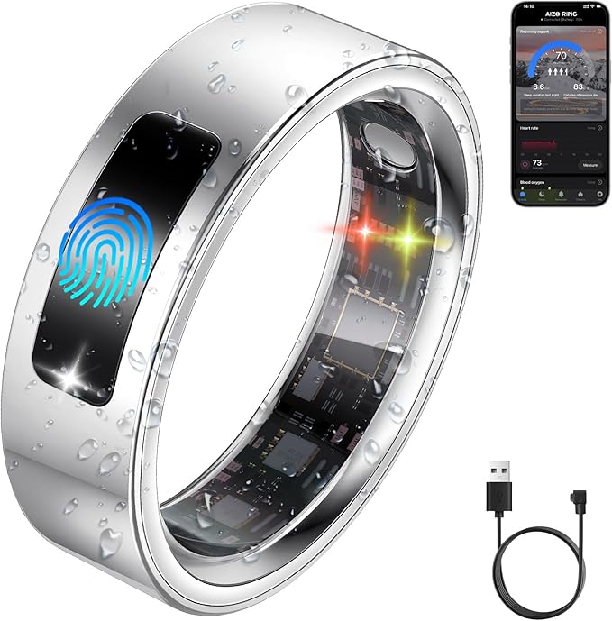 uaue Smart Health Ring for Women Men, Vibration Alert, Touch Control, Fitness Tracker Ring with Sleep/Women's Health/Heart...