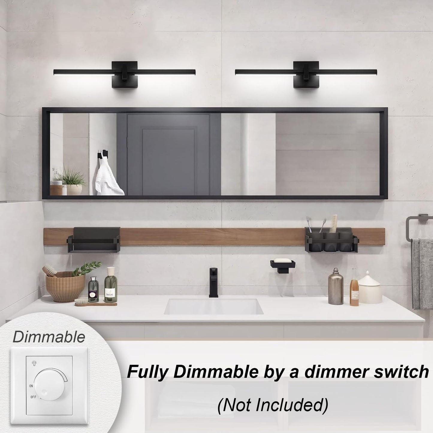 Edislive Modern Dimmable Led Vanity Light 360 Rotatable Bathroom Vanity Wall Lighting Fixtures  23.2 In Mirror Wall Sconce Fixtures For Bathroom Bedroom Makeup Living Room 6000K(Black)
