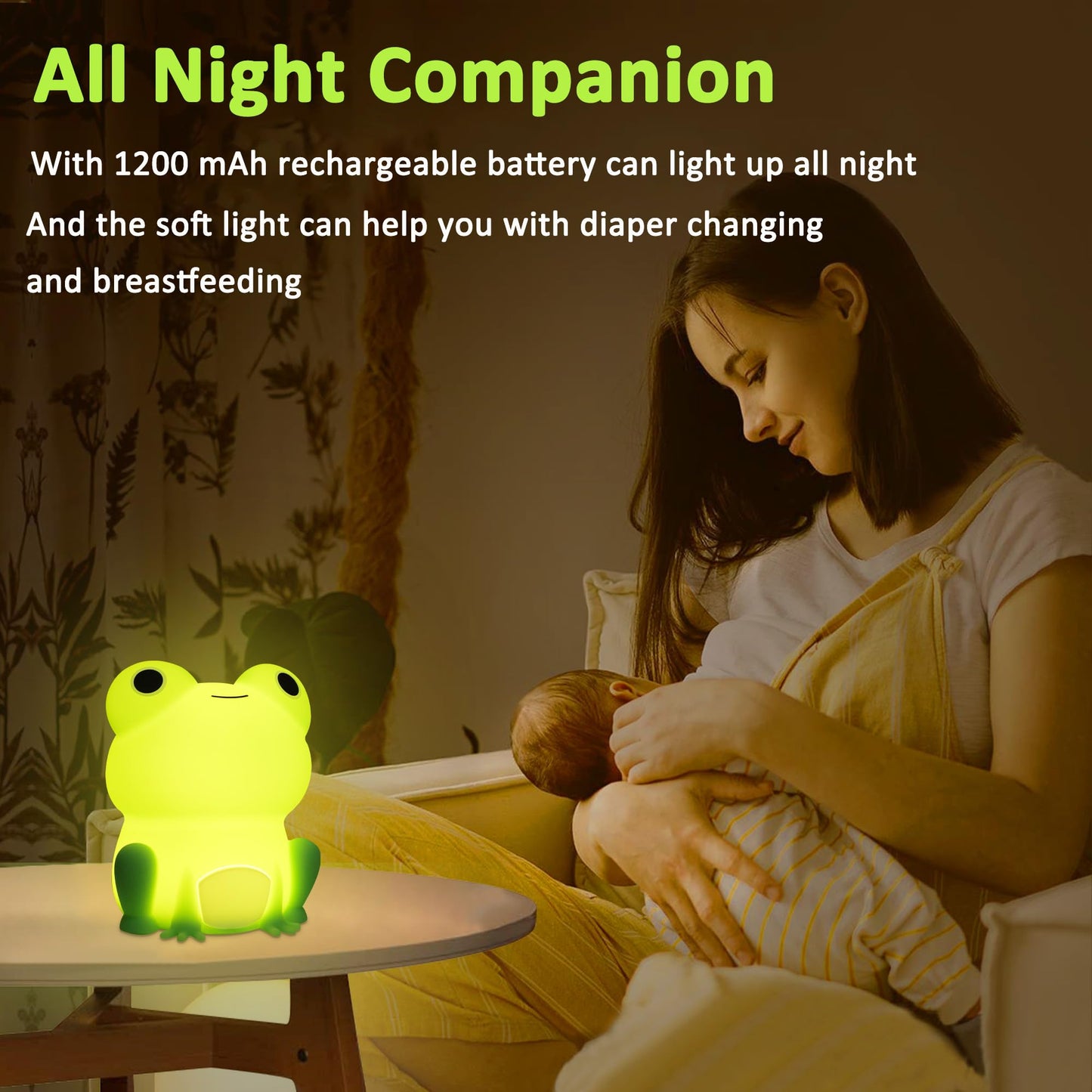 OkiyiD Frog Night Light, Rechargeable Touch Control Lamp, 5.1 x 3.1 x 4.3 inches, Kids Gift for Boys and Girls