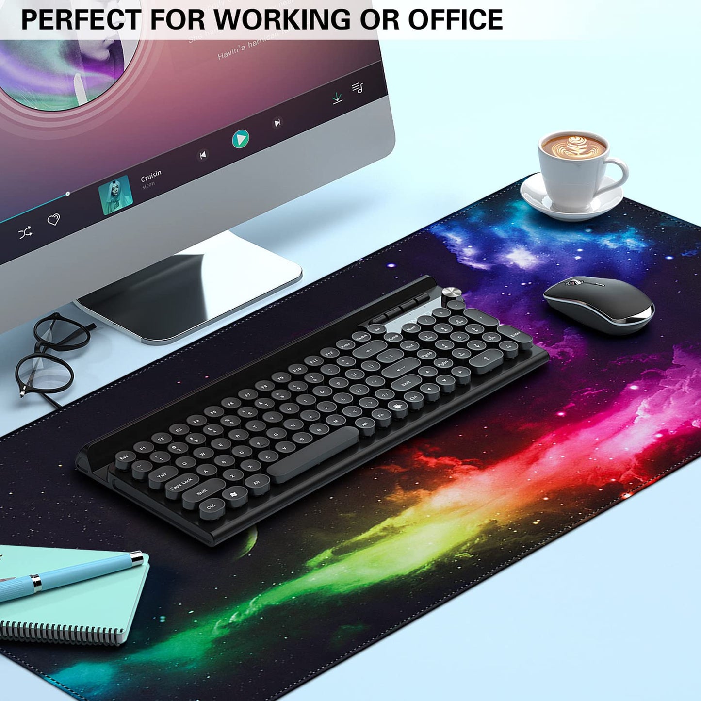 Canjoy Gaming Mouse Pad, XL Large Extended Keyboard Mouse Mat Big Computer Desk Pad with Non-Slip Base and Stitched Edge for Home Office Gaming Work 31.5x15.7inch