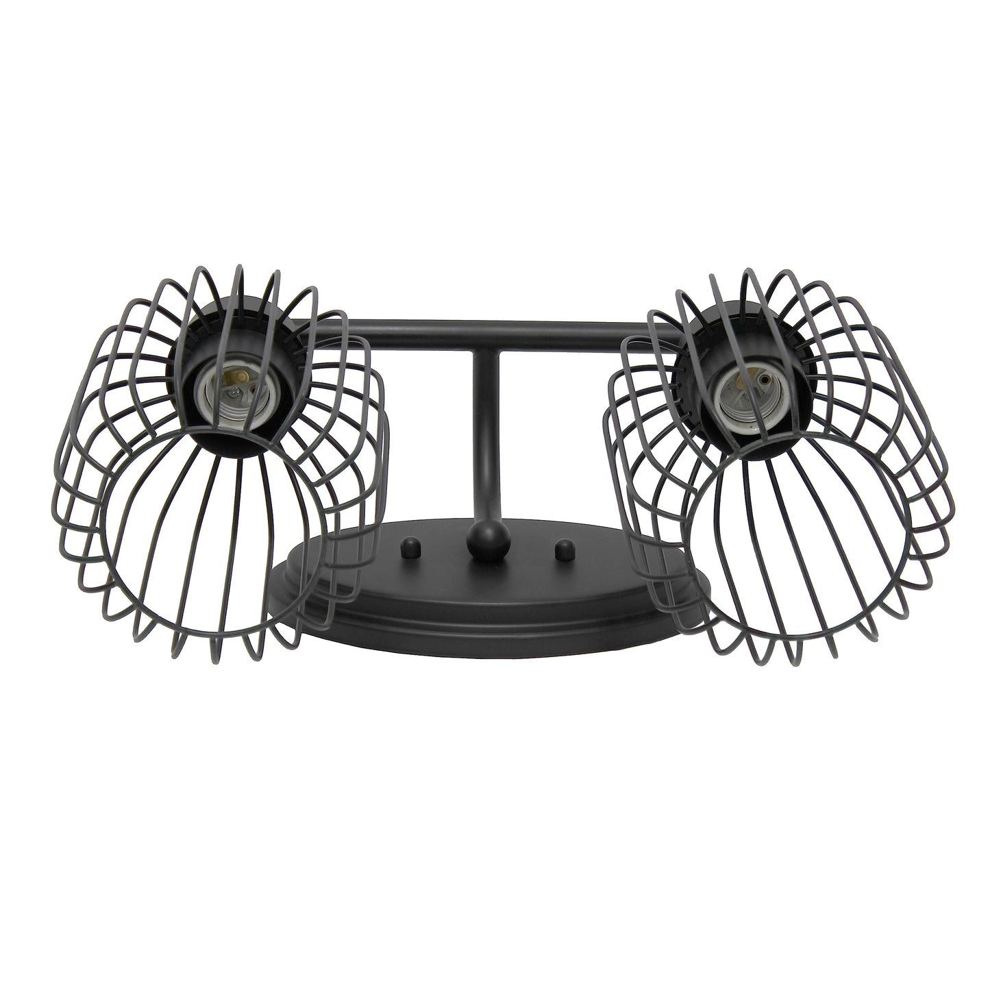 Elegant Designs Vt1021-Blk 14 Black Iron Industrial Farmhouse Wall Vanity Fixture With Metal Birdcage And Oval Backplate