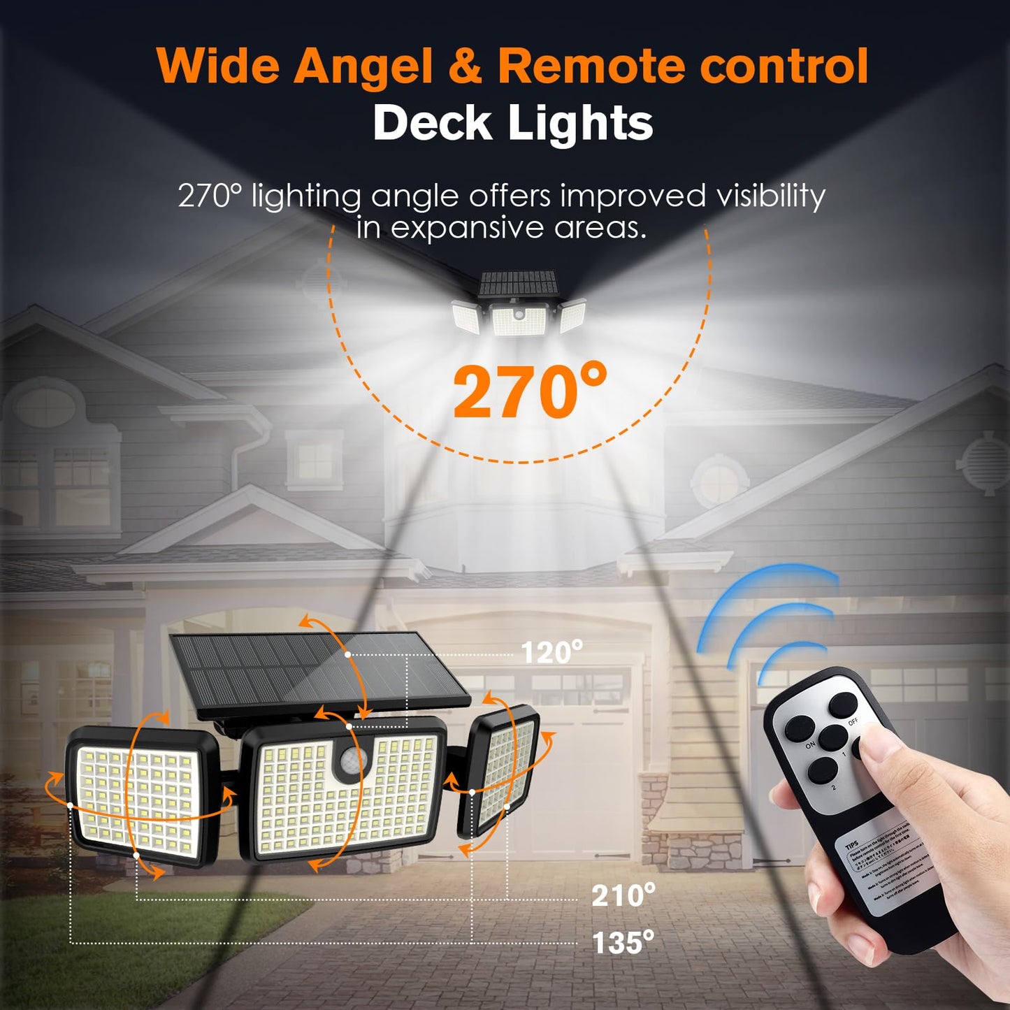 MIHANI Solar Motion Lights, 3 Head, 2500LM, 232 LEDs, Tempered Glass, 2-Pack, Black, Model MHN