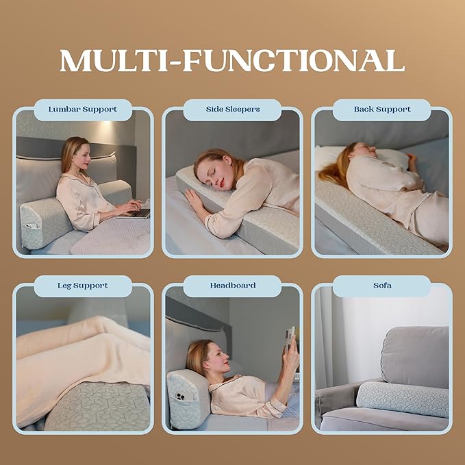 FeelAtHome Bed Gap Filler for Queen Bed | Bed Wedge Pillow for Headboard to Close The Gap (0-8") Between Headboard and Mattress - Queen Size (60"x10"x5")