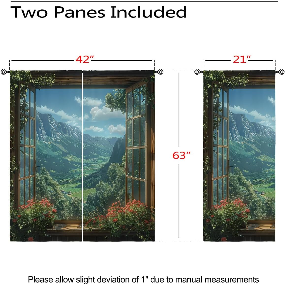 Mountain Blackout Curtains for Girls Boys Teens Home Decor, Spring Sky View Nature Forest Flower Grommet Thermal Insulated Drapes Darkening Window Curtain for Bedroom Living Room, 42 x 63 Inch