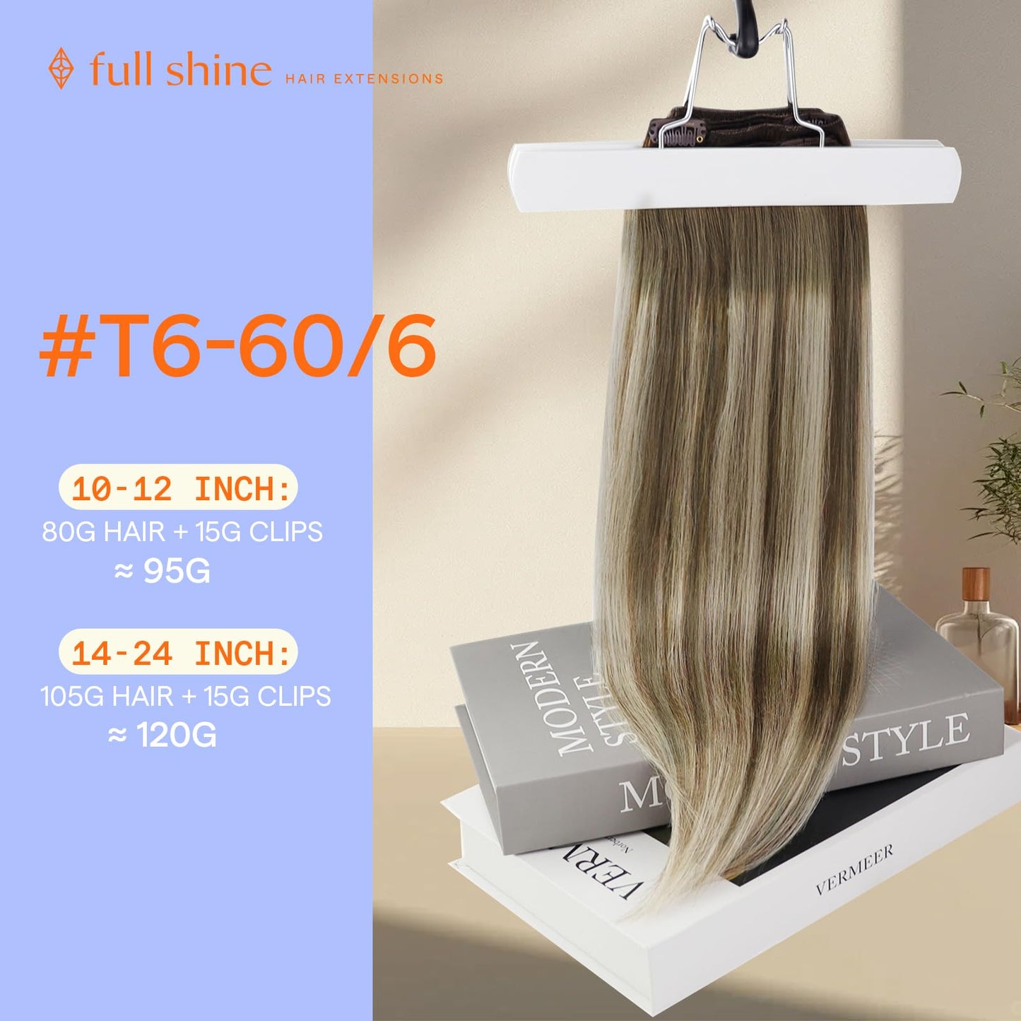 Full Shine Human Hair Extensions Clip ins 18 Inch Straight Remy Hair Clip in Extensions Light Brown Ombre Brown Mix Platinum Blo