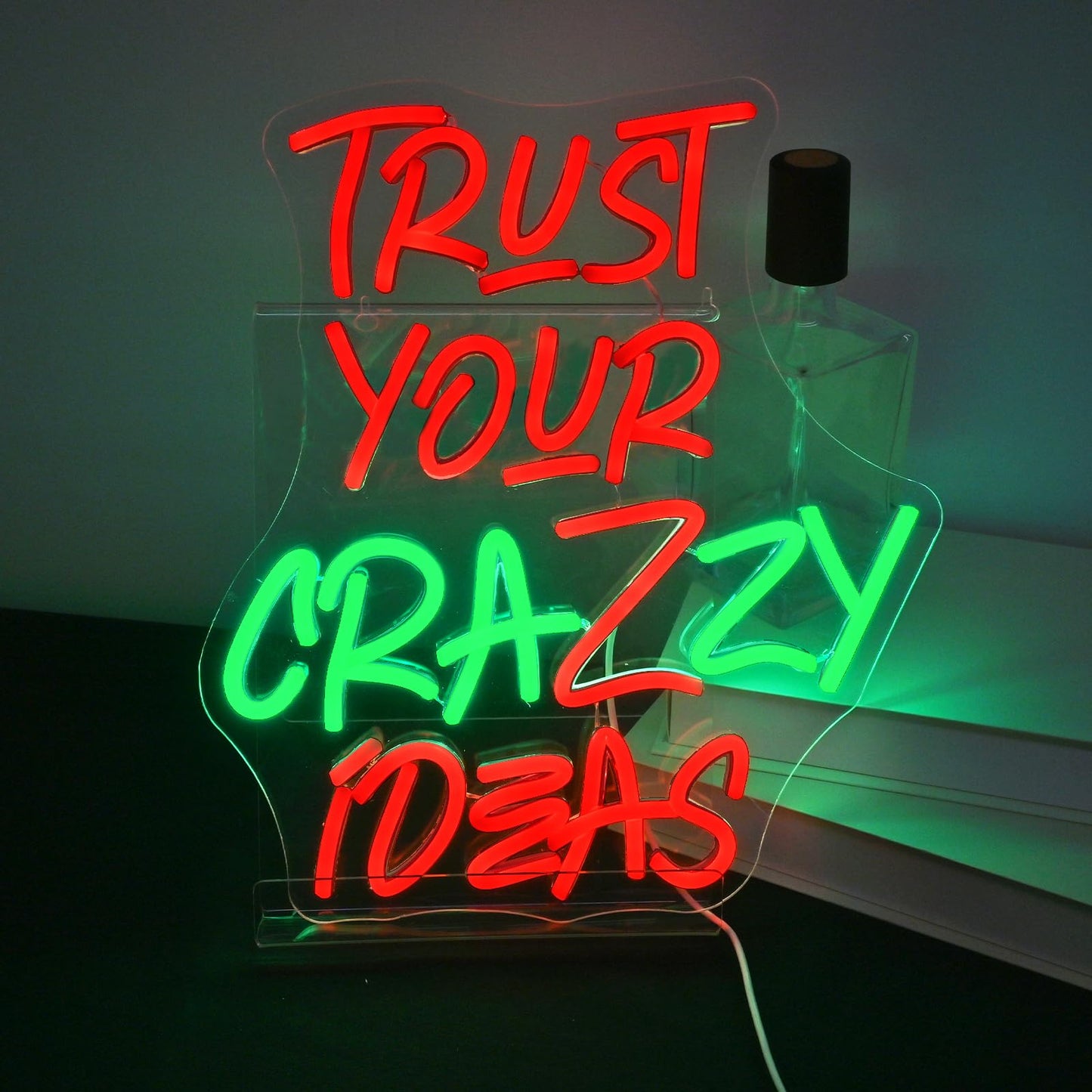 JURONG Trust Your Crazy Ideas Neon Signs for Wall Decor, Inspirational Dimmable Led Neon Light USB Powered Light Up Signs, for H