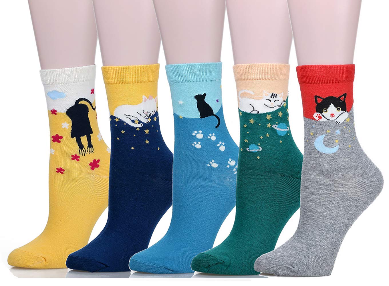 Leotruny Cute Socks Women Cat: Animal Novelty Socks for Women Girls - Ladies Funny Socks with Gift Box 5pairs Without Box