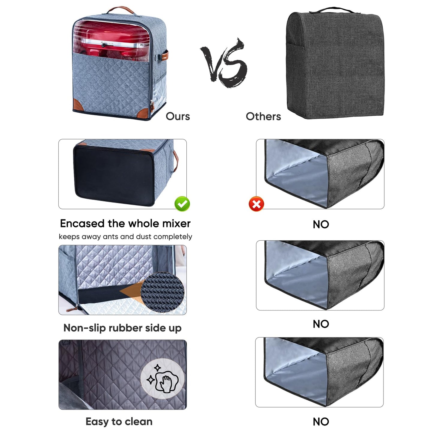 BAGSPRITE Stand Mixer Cover with Appliance Sliders Base Compatible with KitchenAid Mixer-Storage Bag for 6/7/8 Quart with Pockets for Kitchen Aid Accessories and Attachments