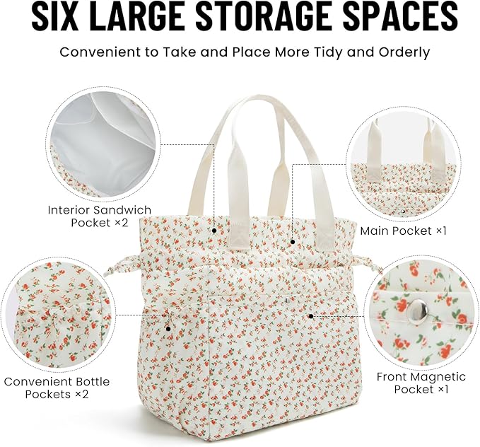 MEXS Lunch Bag for Women Reusable Drawstring Insulated Lunch Box Stain-Resistant Large Cinch Closure Lunch Bags for Work Office