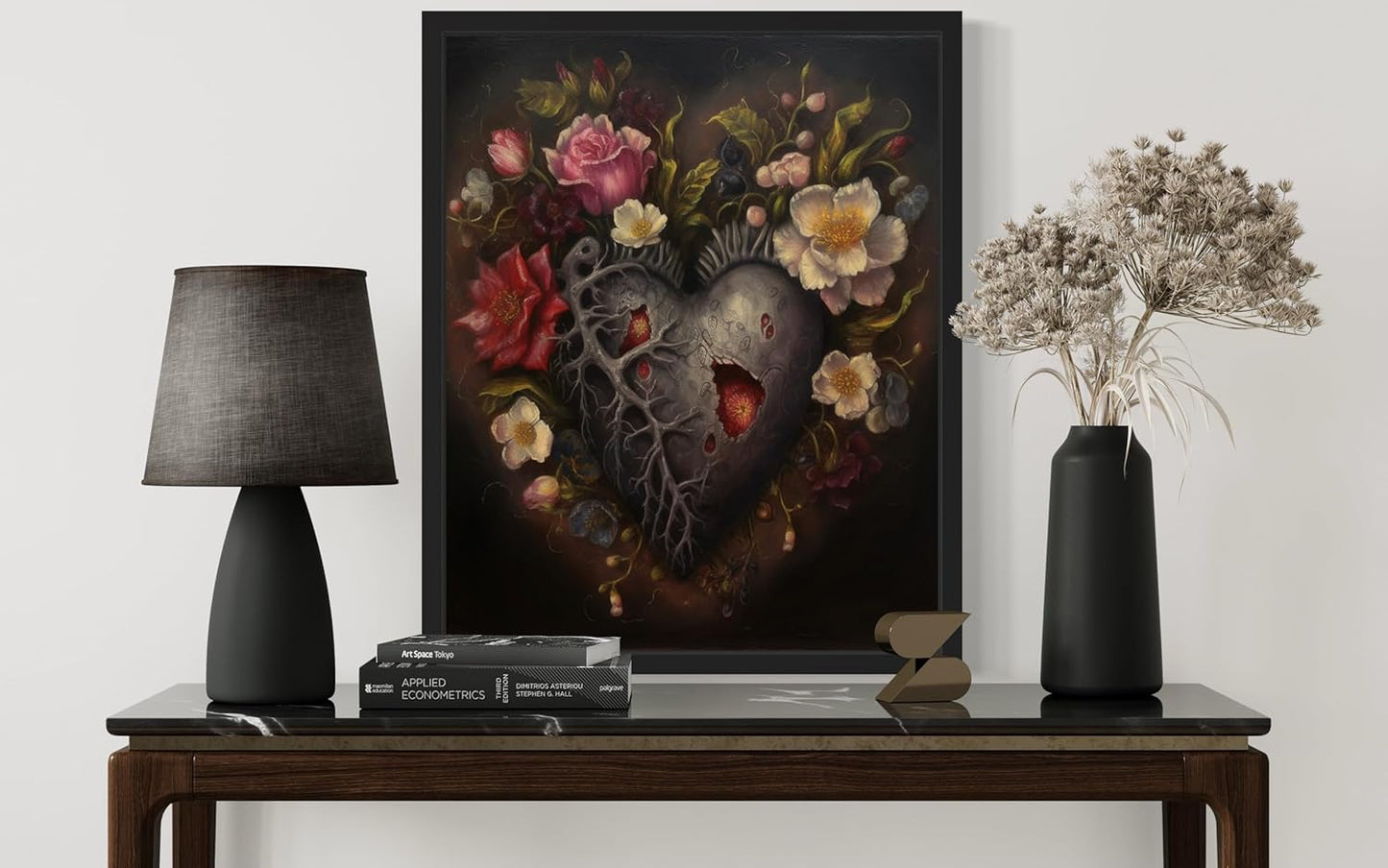 Gothic Heart Poster Art Print, Halloween Scary Vintage Wall Art Academia Spooky Painting Decoration for Horror Prints, Posters Bedroom Decor 89 (Gothic Heart, 8 x 10 inches, Black Frame)