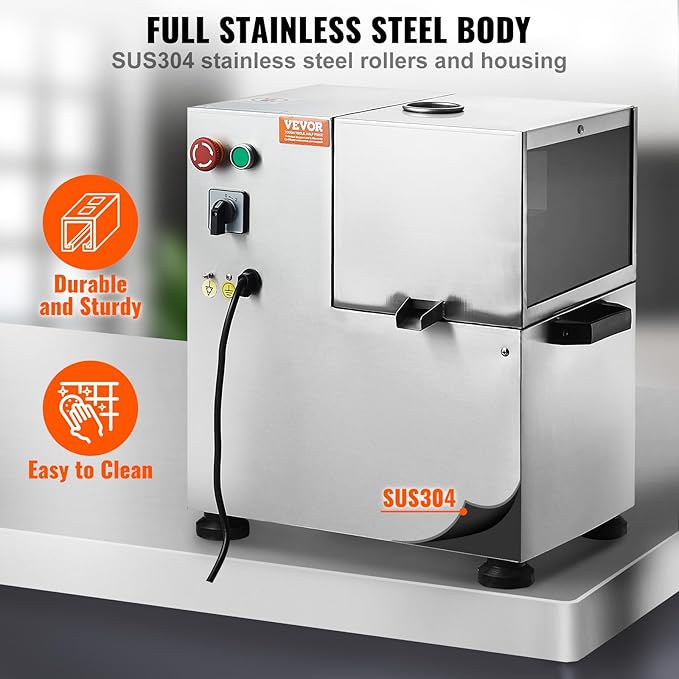 VEVOR Electric Sugar Cane Juicer, 800W Sugarcane Juicer Machine with 661LBS/H High Output, 4 Stainless Steel Roller, Auto Roller Pressure Adjustment Sugarcane Juice Press Extractor for Home/Commercial