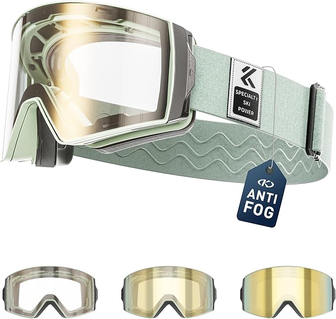 KAPVOE Ski Goggles Photochromic & Color - Anti-fog UV400 Protection Magnetic Lenses OTG Helmet Compatible for Men Women K721