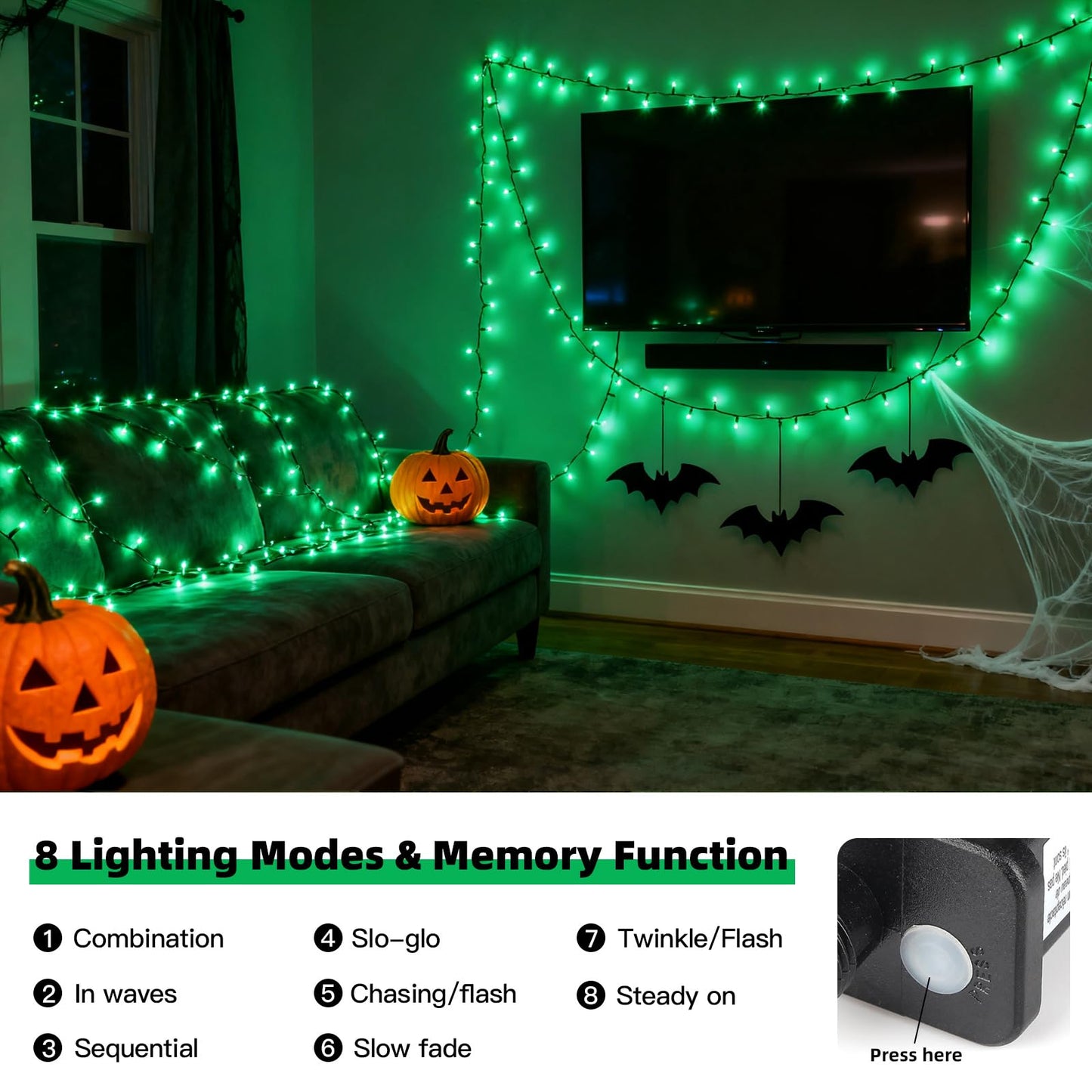 Vtechology 500 Led Green Christmas Tree Light 170Ft Connectable Christmas Lights With 8Modes Ul Certified Lights String Outdoor For Christmas Holiday Party Decor