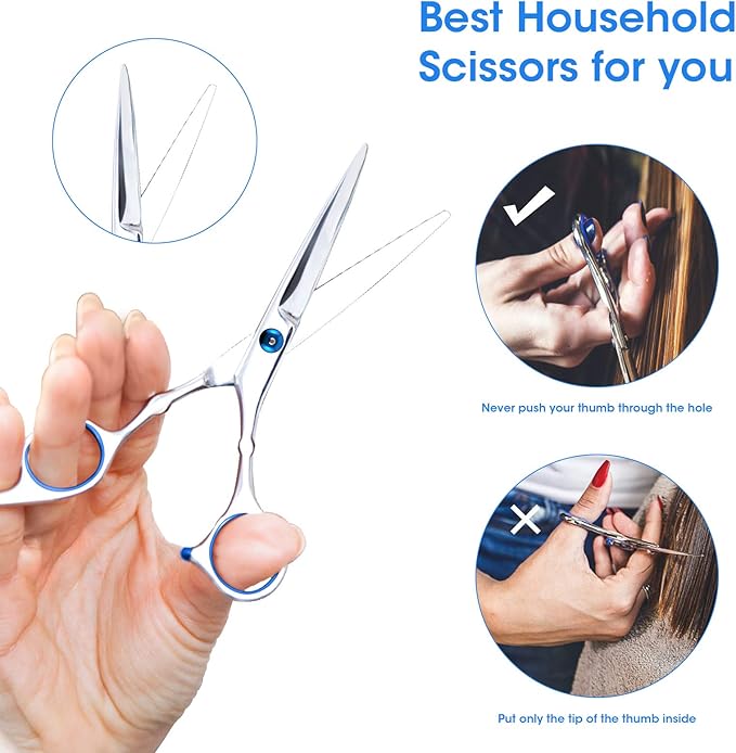 Hair Cutting Scissors Shears Set, ekuci Professional Home Haircutting Scissors Thinning Shears Kit with Free Comb and Storage Bag for Men Women Home Salon Barber Cut Kit (Silver)