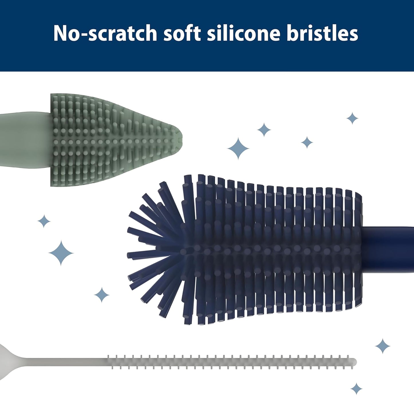Dr. Brown's Complete Bottle Cleaning Set - 3-Pack Silicone Brush Set (Bottle, Spout & Straw) + 3-Pack Bottle Brush with Sponge & Scrubber