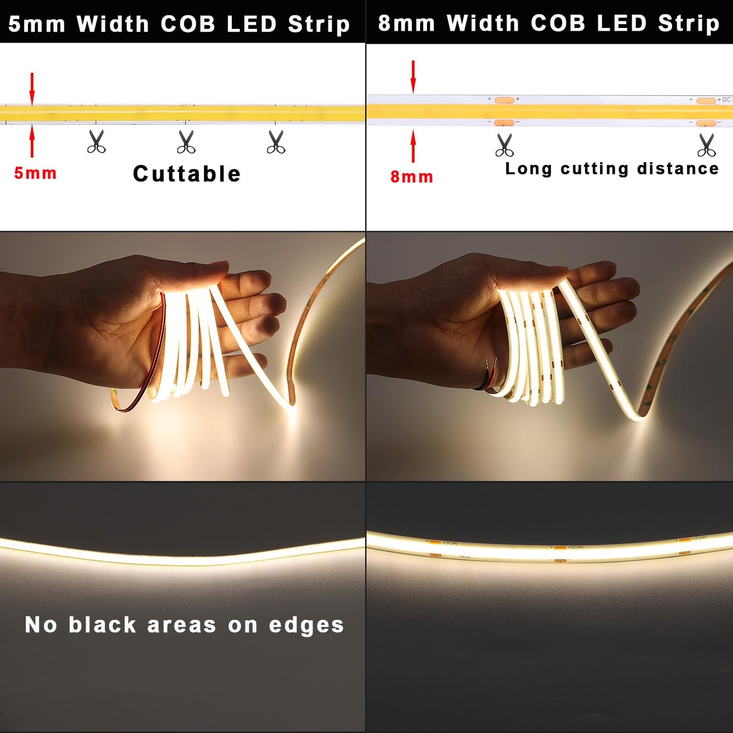 Topai 5V Cob Led Strip Narrow 5Mm Width Natural White 4000K Cri 90+ Dotless 16.4Ft 400Leds/M High Density Cuttable Flexible Led Tape Light For Cabinet Home Diy Lighting Projects