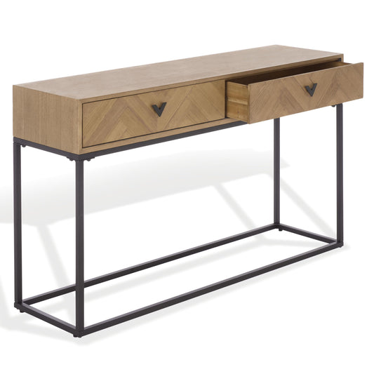 SAFAVIEH Couture Collection - Sherriandra Natural & Black Metal Console Table with 2 Drawers, Modern Accent (SFV3010A)