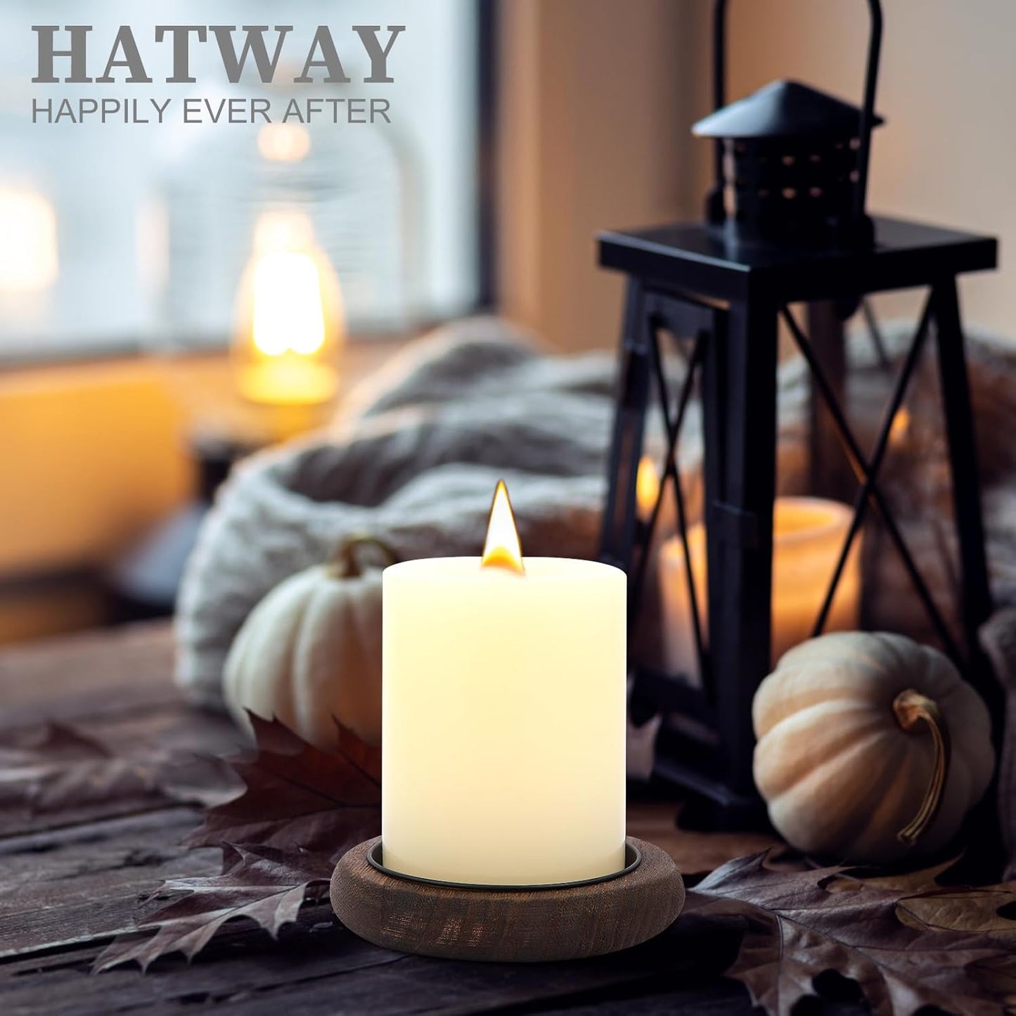 Wood Candle Holder Farmhouse Decor Wooden Pillar Candles Tray for Table Centerpiece Small Decorative Tray Riser Round Wooden Plate Pedestal Stand for Coffee Table for Christmas Decor Mu-4