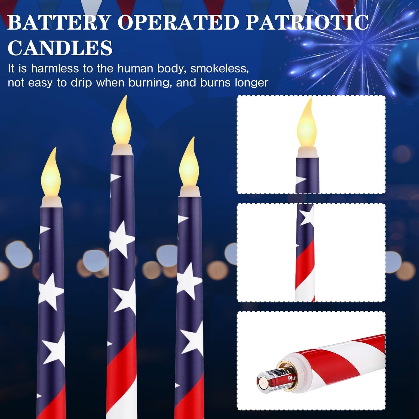 Aurelema 8 Pcs Patriotic Candles Flameless Taper Candles With Remote & Timer 4Th Of July American Flag Flameless Candlesticks Fl