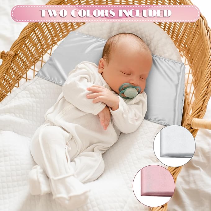 Hosuly 2 Pcs Satin Bassinet Sheet Baby Hair Soft Silk Feeling Sheet Baby Bassinet for Rectangle Cradle Pad Mattress Boys Girls Newborn Infant(Pink, Gray)