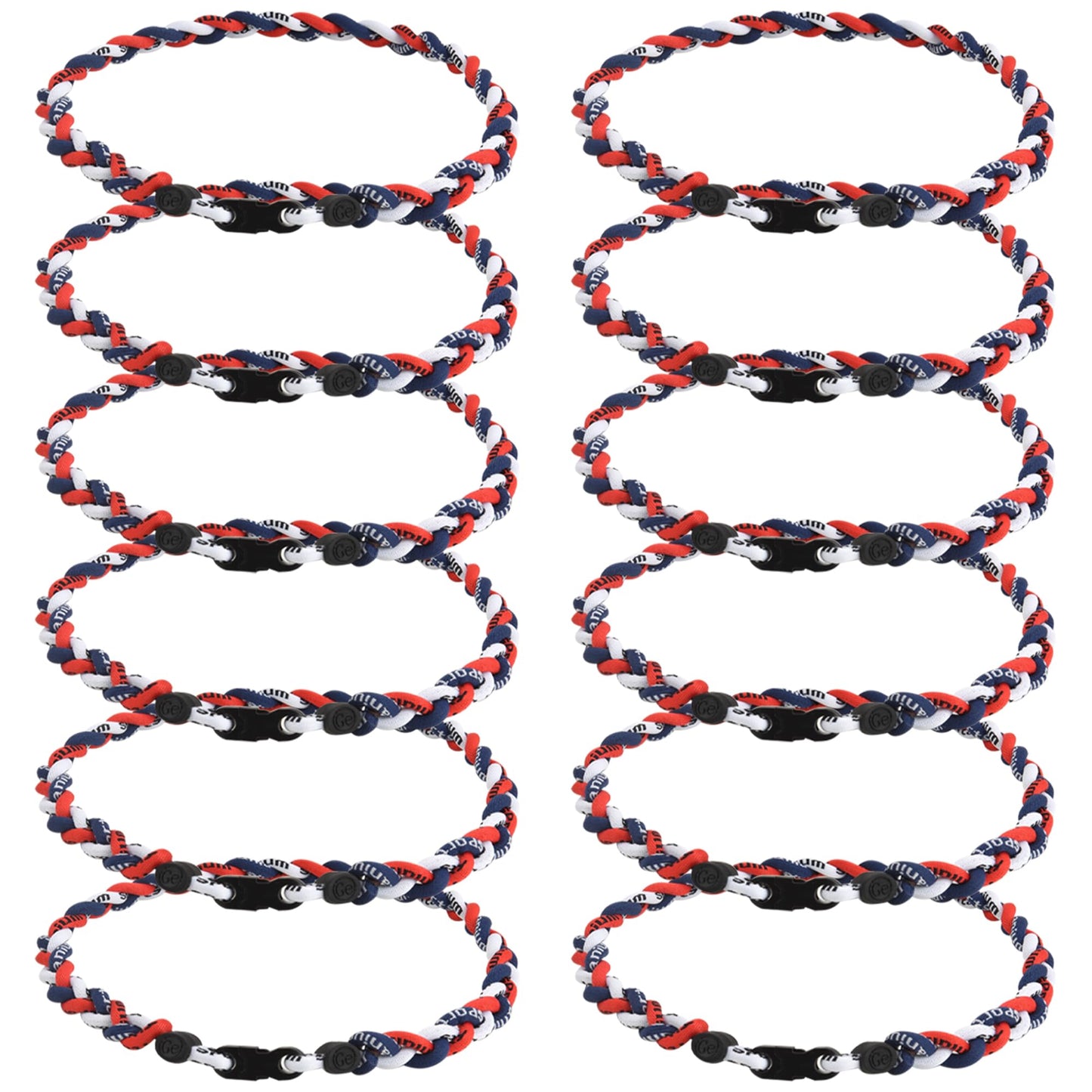 JEANUE 12Pack Baseball Necklaces for Boys, 18inches Braided Rope Tornado Titanium Sports Necklaces, Ideal for Baseball Team Gift