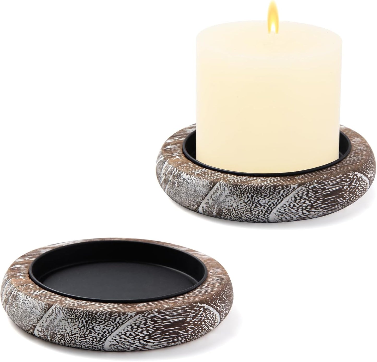 Wood Candle Holder Farmhouse Decor Wooden Pillar Candles Tray for Table Centerpiece Small Decorative Tray Riser Round Wooden Plate Pedestal Stand for Coffee Table for Christmas Decor-Bai-2