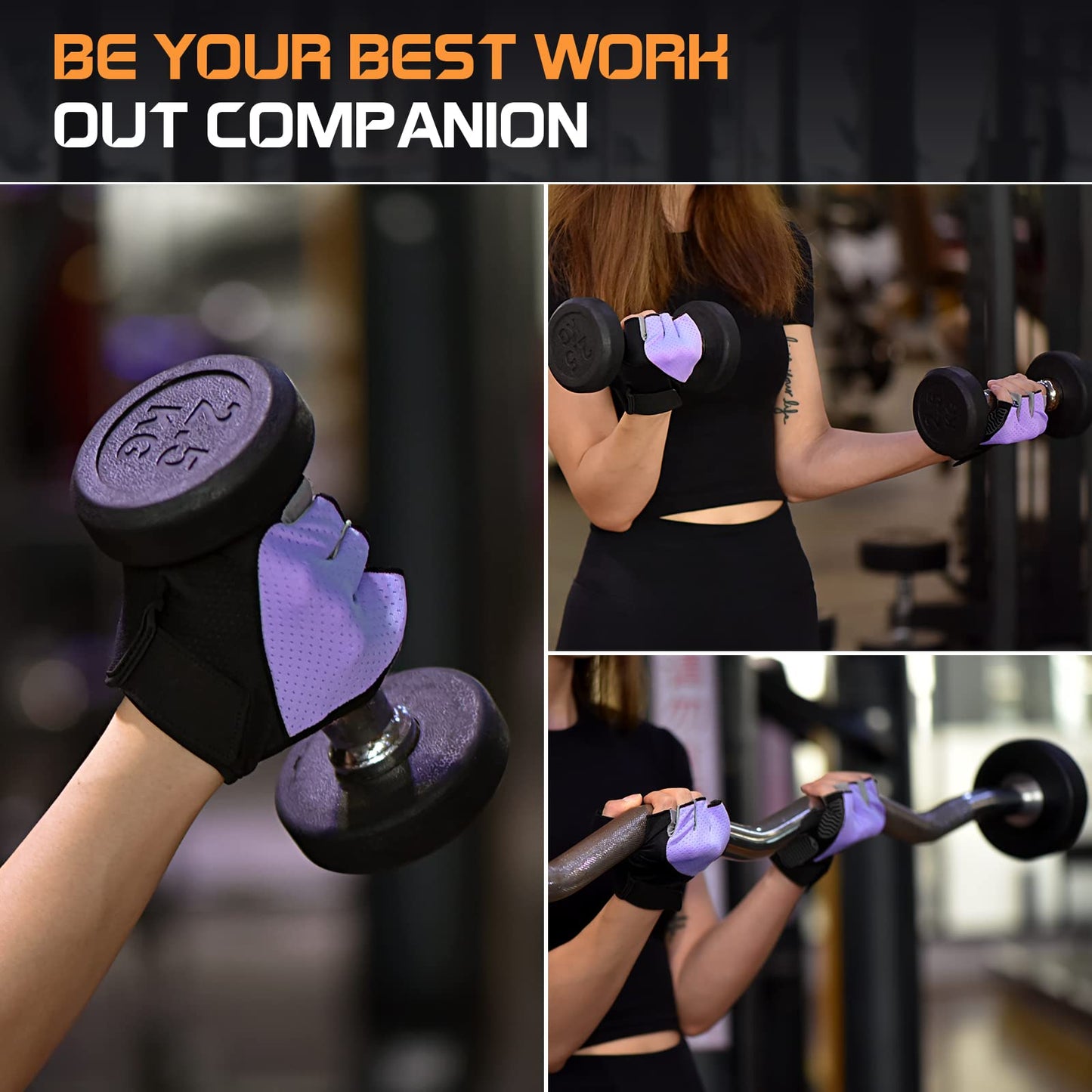 SUNNEX Gym Gloves for Women Workout Fingerless Weightlifting Lightweight Breathable Fitness Gloves Sports Training Lifting Weight Cycling Climbing Rowing Purple