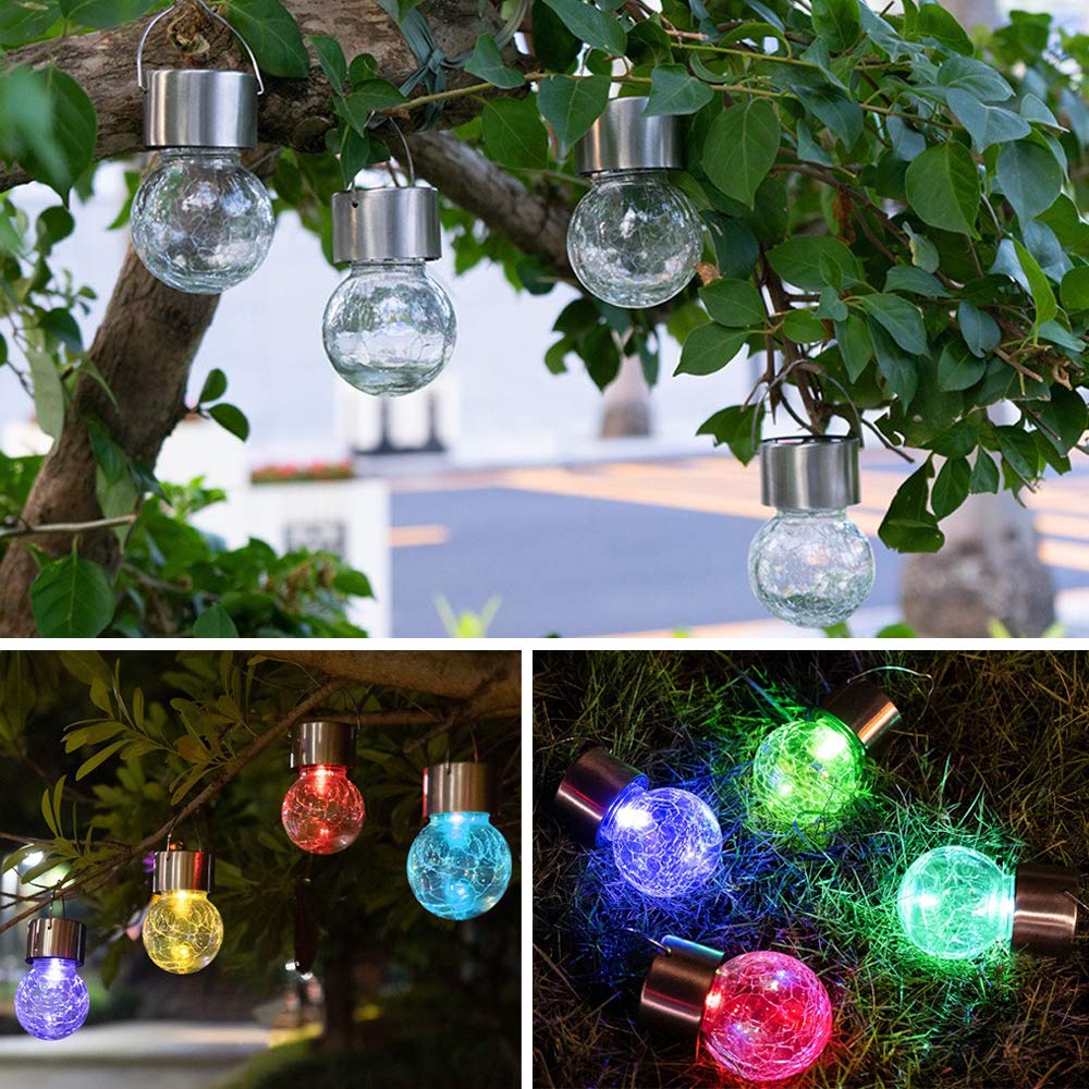 KIMI HOUSE Hanging Solar Powered LED Light, Waterproof  ed Glass Ball Lantern, Colorful, Model LWDP-12