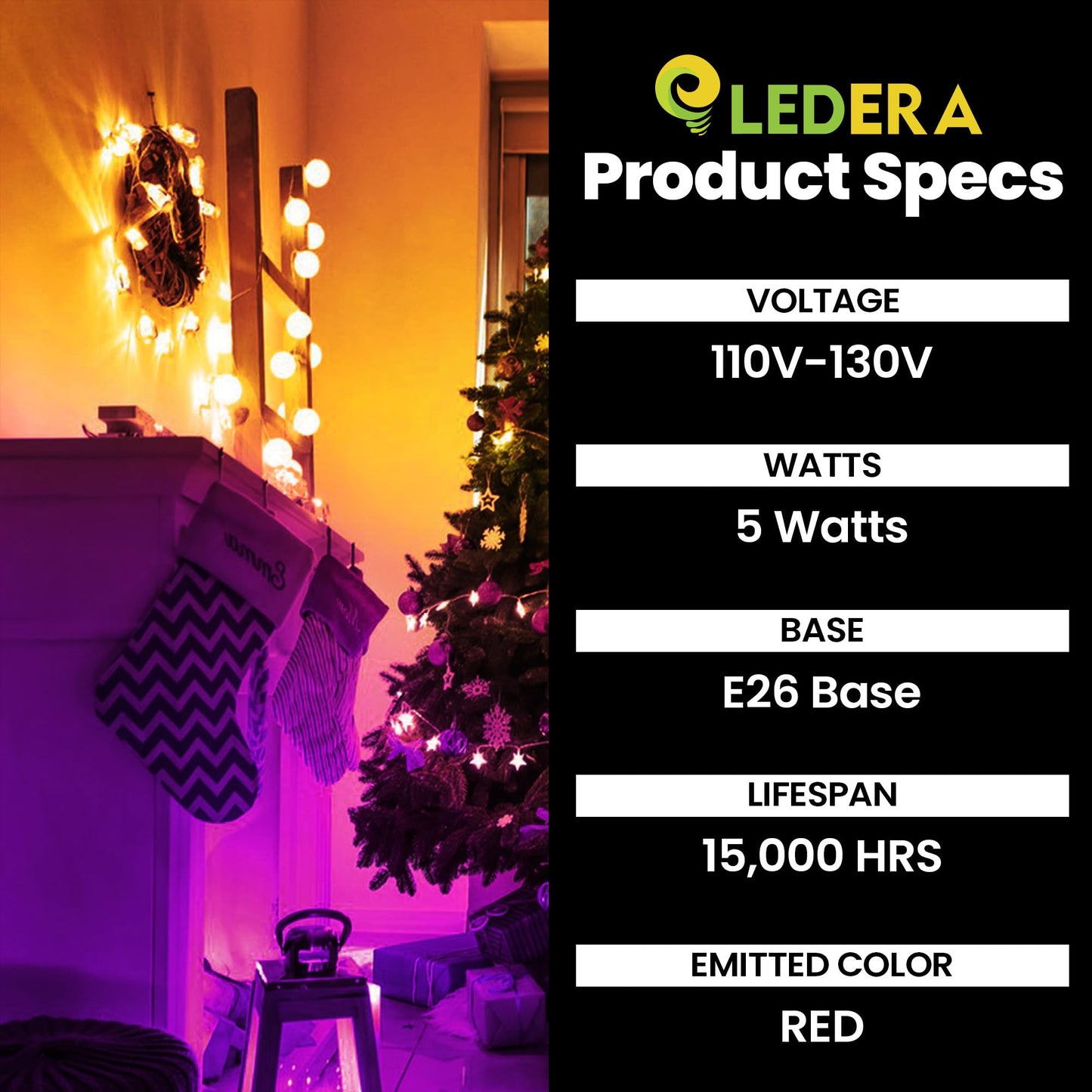 LEDERA LED A15 Bulb, 5W Orange Purple Light, 40W Equivalent, E26 Medium Base, Pack of 2 for Halloween & Holiday Lighting