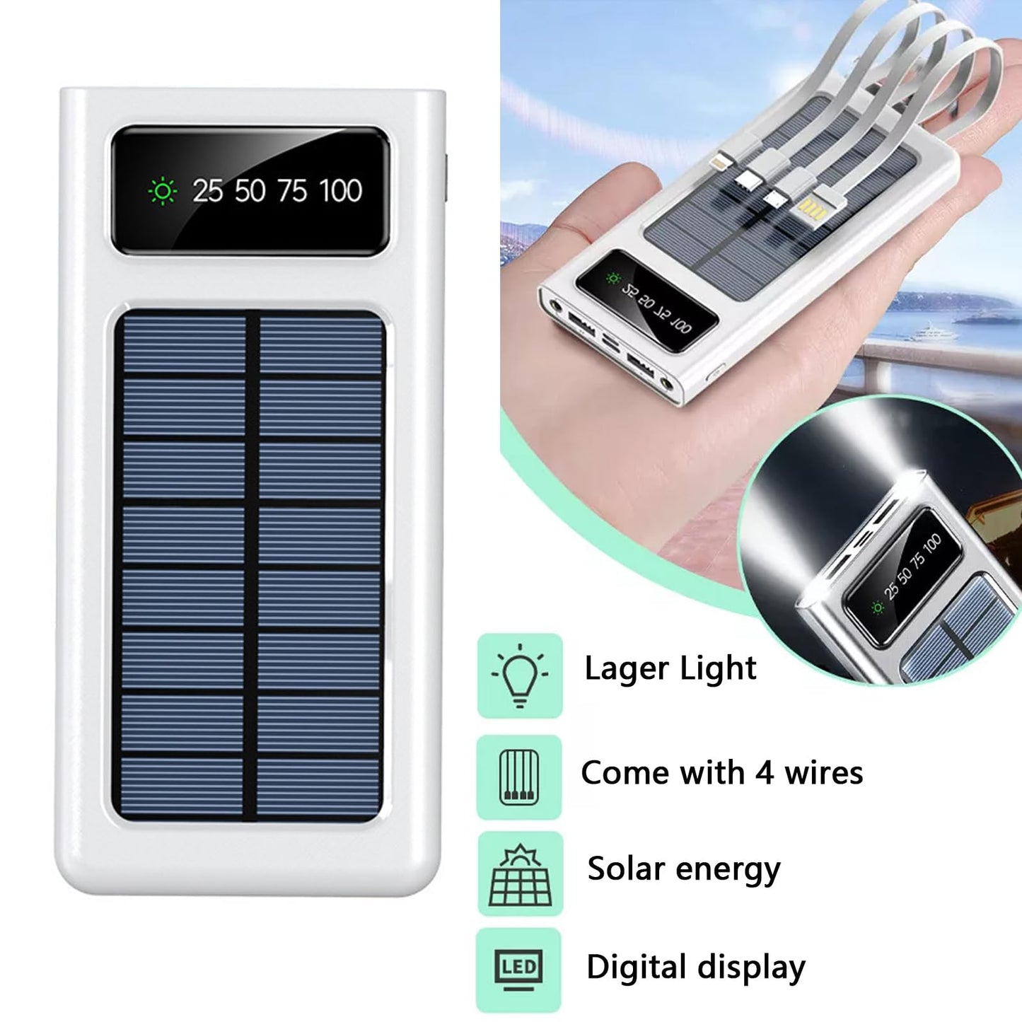 Taoxiwave Power-Bank - 20000Mah Portable Charger,Solar Power Bank,Camping External Backup Battery Pack,Fast Solar Panel Charger