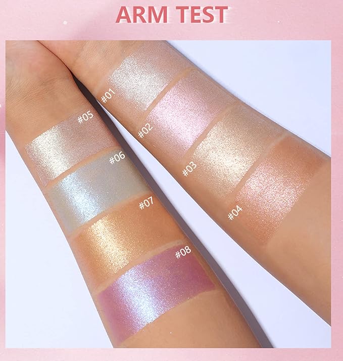 MAEPEOR Face Highlighter Palette 8 Colors Shimmer Glitter Pearl Highlighter Powder Sparkly Diamond Highlighting Palette for Face Cheek (03 Champagne Gold)