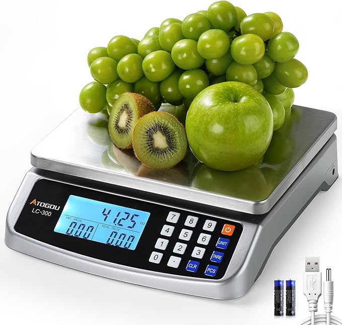 Atogou 66lb Food Scale, Commercial Kitchen Scale with Price Computing, Plug-in Usable, 0.05oz/1g, 304 Stainless Steel, for...