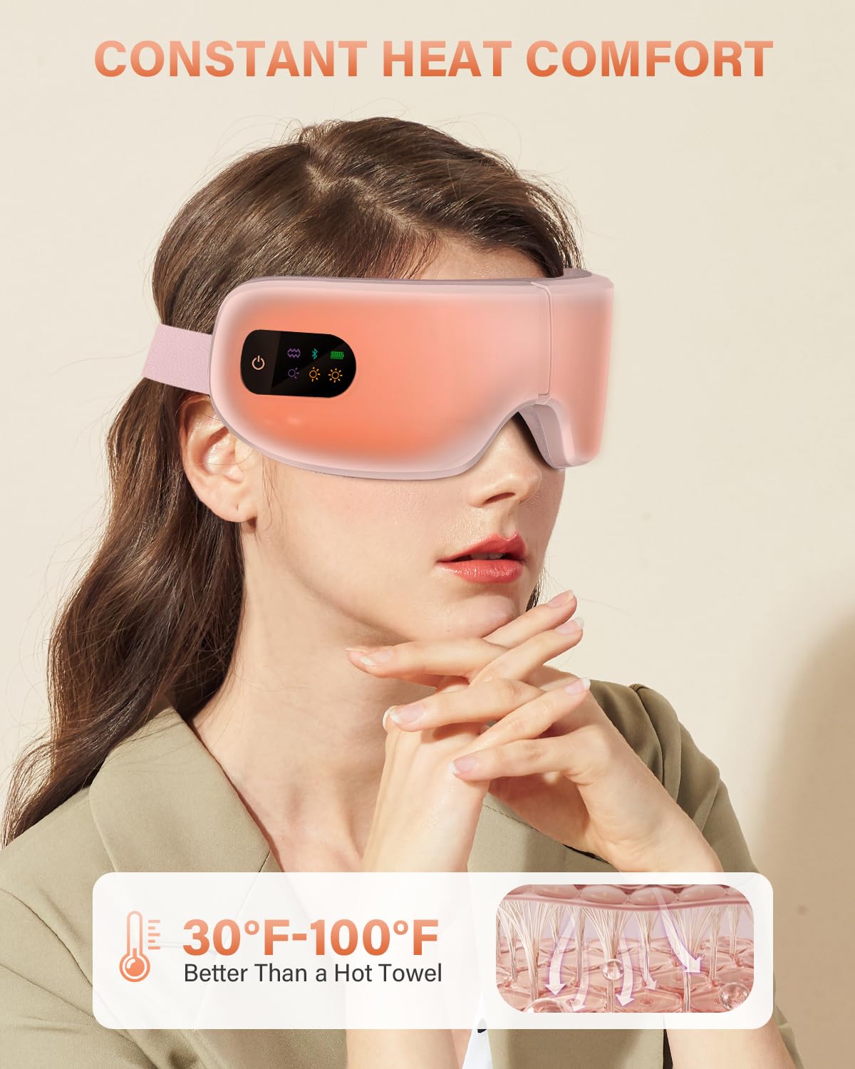 ZZR SEVEN Eye Massager with Heat, 7 Heating and Vibration Modes, Eye Mask, Birthday Gifts for Women, Men, Friend, Mom and Dad, Sleep Mask for Relax, Migraine Relief, Improve Sleep, Pink