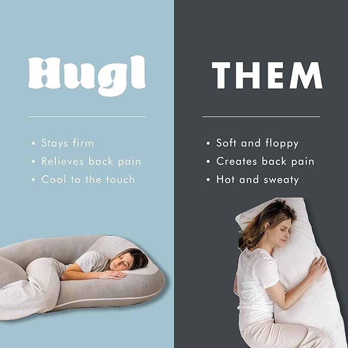 Plufl Hugl Standard Size Cooling Body Pillow for Adults U Shaped Maternity Pillow Great for Side Sleepers & Pregnant Women | Washable Cover | Grey