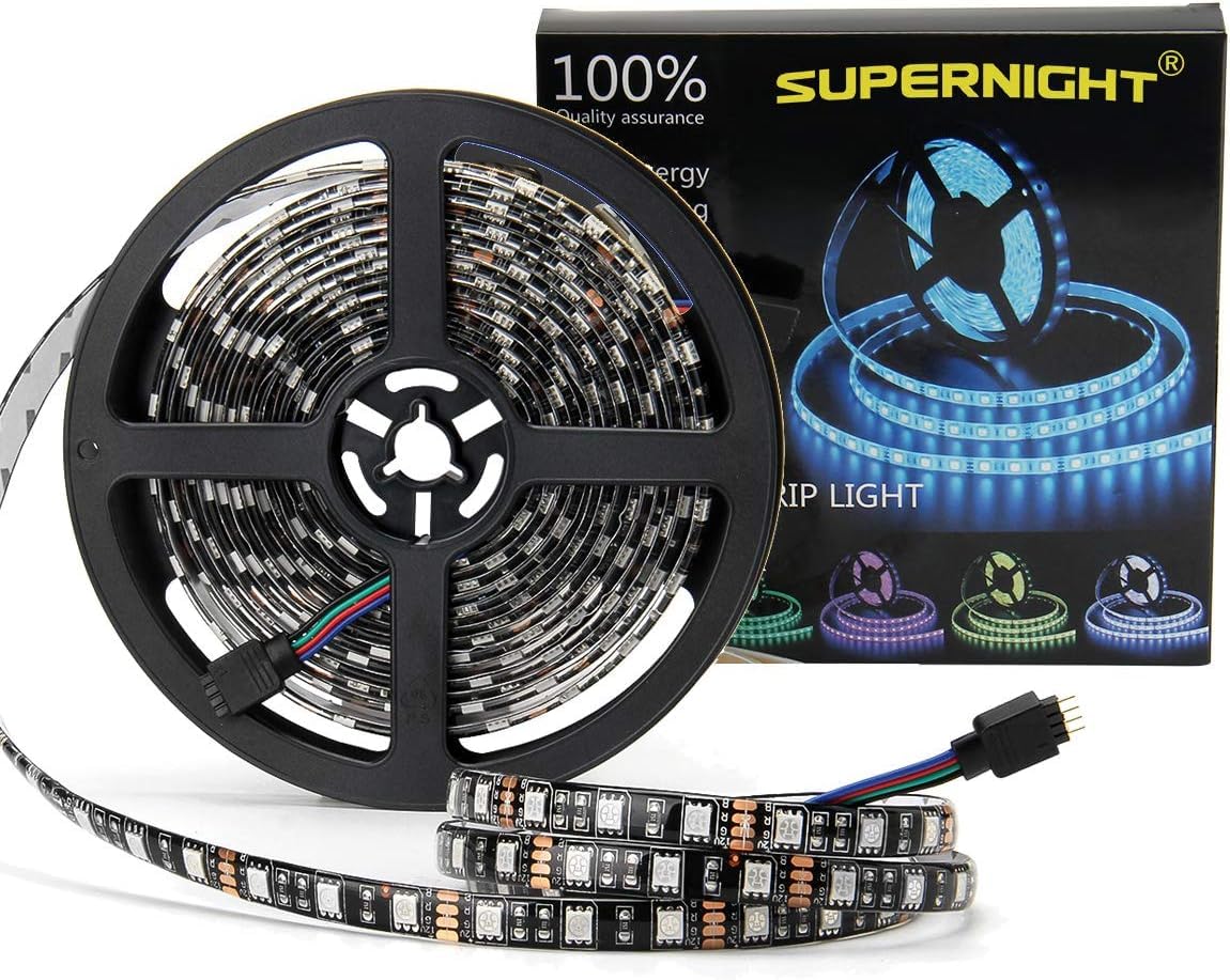 Supernight Led Strip Lights  16.4Ft 5M Smd 5050 Waterproof 300Leds Rgb Color Changing Flexible Led Light Strip For Bedroom  Tv Back Lighting  Christmas  ValentineS Day (Black Pcb) 2 Pcs