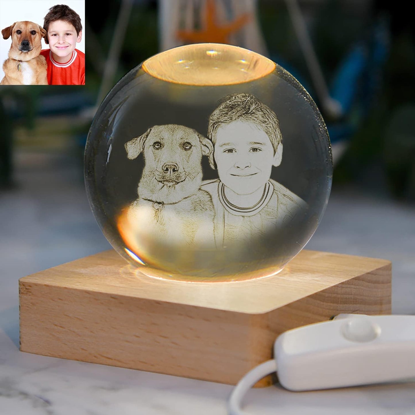 Crystal Ornament Ball with Custom Photo LED Night Light, Glowing Night Light for Home Decorations, Best Gift for Christmas/Birthday/Mother's Day