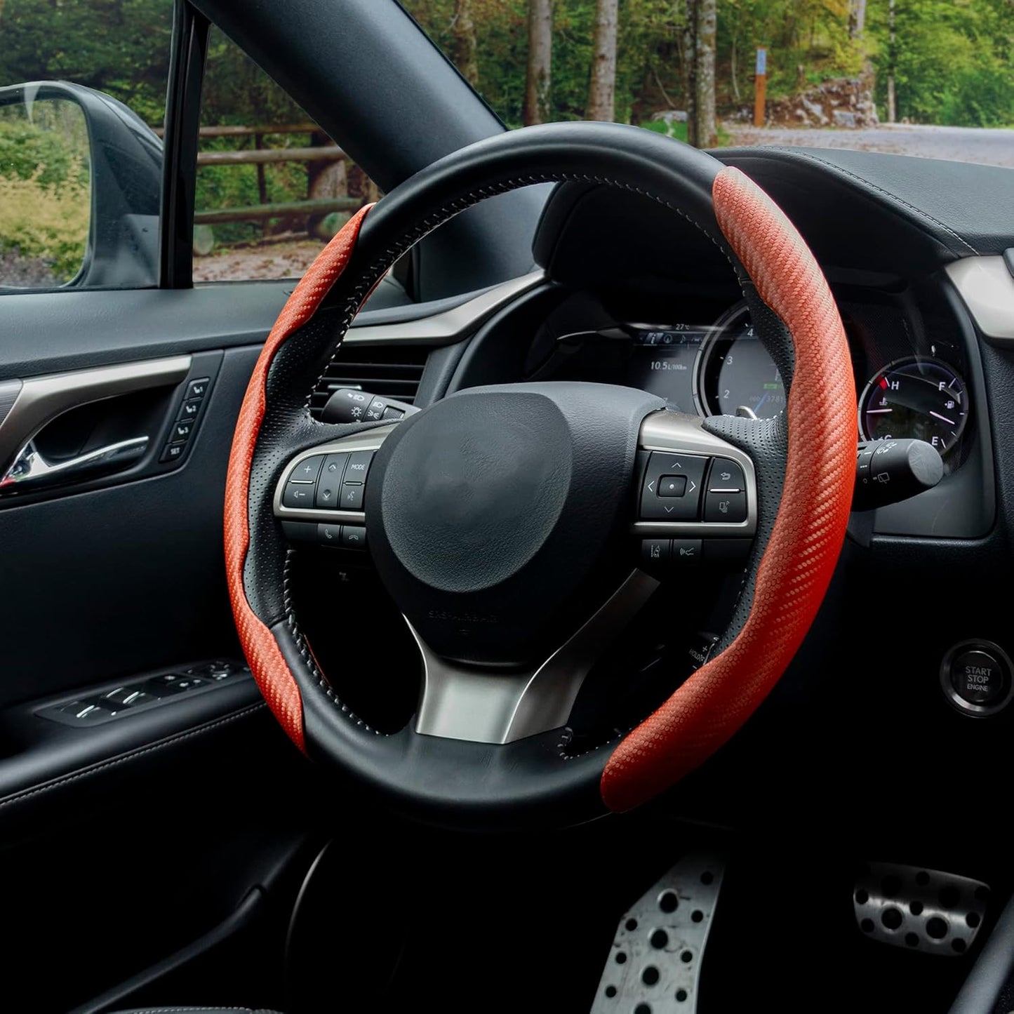 Amiss Carbon Fiber Anti-Skid Steering Wheel Cover, Universal 99% Car Wheel Cover Protector, Orange